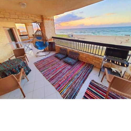 Hotel appartment sea view 3 bedrooms 2 full bathrooms 4th floor Bellevue village agami alexandria families are preferred available all year days with 5 heavy blankets